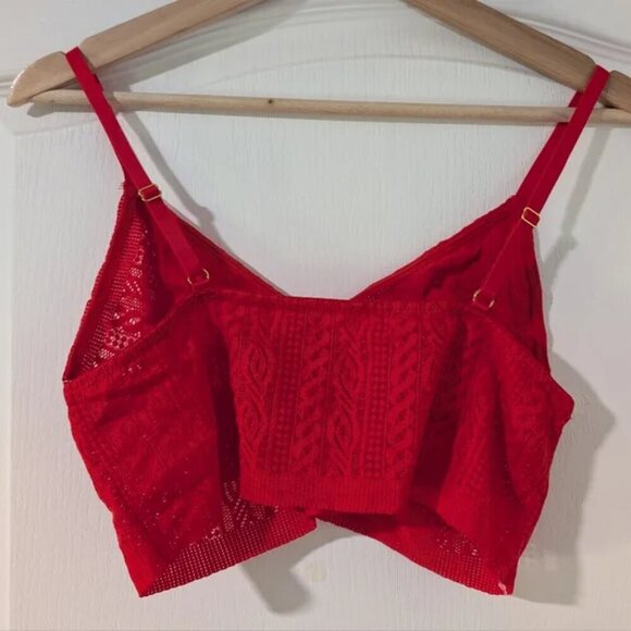 NEW Aerie | Cable Lace Longline Bralette In Holiday Red - Picture 4 of 9